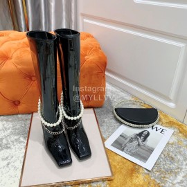 Nina Zarqua Fashion Pearl Chain High Heeled Boots For Women Black