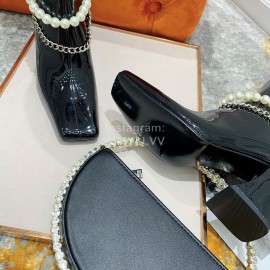 Nina Zarqua Fashion Pearl Chain High Heeled Boots For Women Black