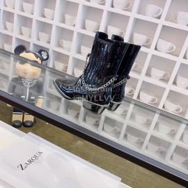 Nina Zarqua Autumn Winter New Leather Chain Boots For Women Black