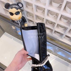 Nina Zarqua Black Leather Pearl Chain High Heeled Boots For Women