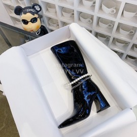 Nina Zarqua Black Leather Pearl Chain High Heeled Boots For Women