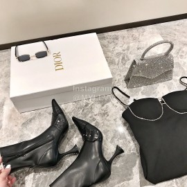 Nina Zarqua Crocodile Leather Pointed High Heeled Boots For Women Black