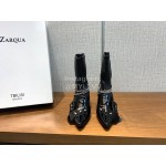 Nina Zarqua Black Patent Leather Chain High Heeled Boots For Women 