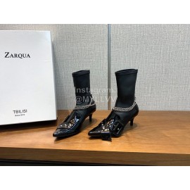 Nina Zarqua Black Patent Leather Chain High Heeled Boots For Women 