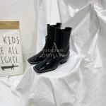 Nina Zarqua Black Patent Leather High Heeled Chain Boots For Women 