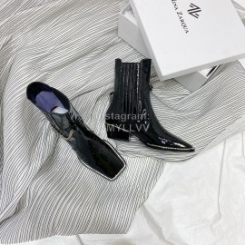 Nina Zarqua Black Patent Leather High Heeled Chain Boots For Women 