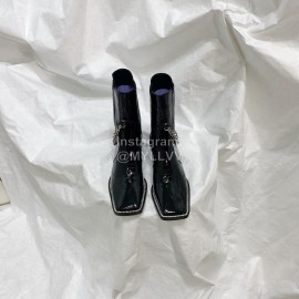 Nina Zarqua Black Patent Leather High Heeled Chain Boots For Women 