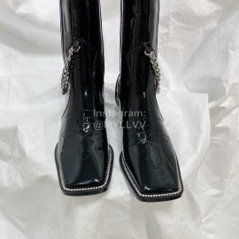 Nina Zarqua Black Patent Leather High Heeled Chain Boots For Women 