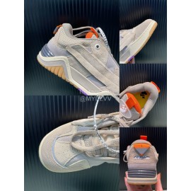 Off White Leather Mesh Casual Sneakers For Men Beige