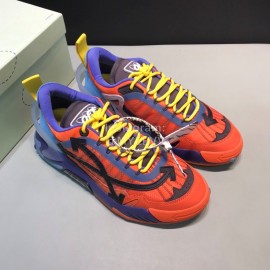 Off White Cowhide Mesh Casual Sneakers For Men Orange