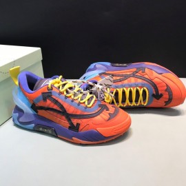 Off White Cowhide Mesh Casual Sneakers For Men Orange