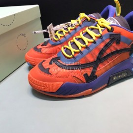 Off White Cowhide Mesh Casual Sneakers For Men Orange