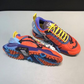 Off White Cowhide Mesh Casual Sneakers For Men Orange