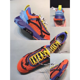 Off White Cowhide Mesh Casual Sneakers For Men Orange