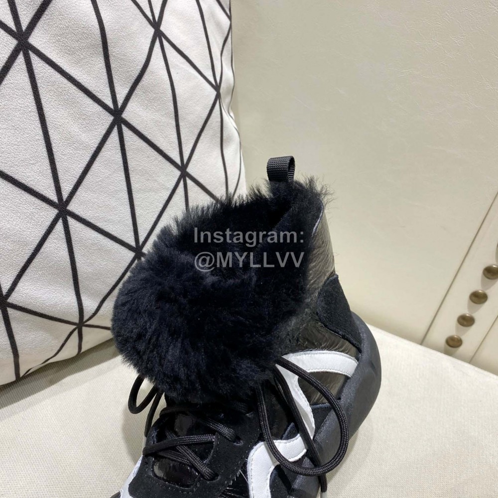 Off White Winter Thick Bottom Lace Up Warm Wool Boots For Women Black
