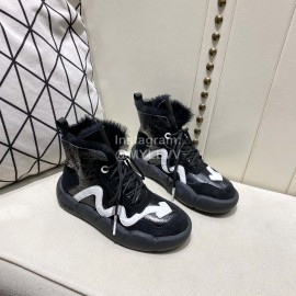 Off White Winter Thick Bottom Lace Up Warm Wool Boots For Women Black