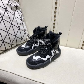 Off White Winter Thick Bottom Lace Up Warm Wool Boots For Women Black