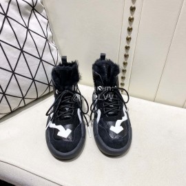 Off White Winter Thick Bottom Lace Up Warm Wool Boots For Women Black