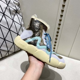 Off White Winter Thick Bottom Lace Up Warm Wool Boots For Women Blue