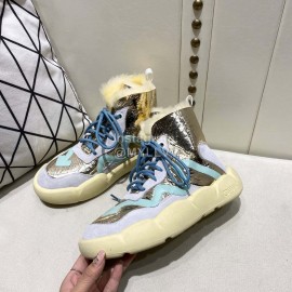 Off White Winter Thick Bottom Lace Up Warm Wool Boots For Women Blue