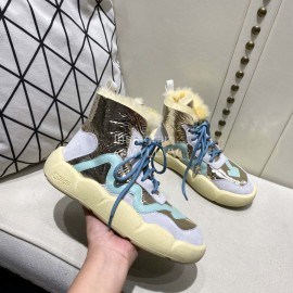 Off White Winter Thick Bottom Lace Up Warm Wool Boots For Women Blue