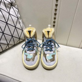 Off White Winter Thick Bottom Lace Up Warm Wool Boots For Women Blue