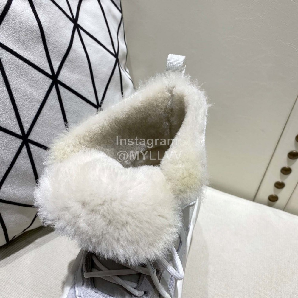 Off White Winter Thick Bottom Lace Up Warm Wool Boots Gray For Women 