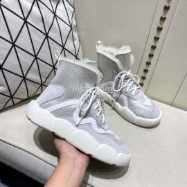 Off White Winter Thick Bottom Lace Up Warm Wool Boots Gray For Women 