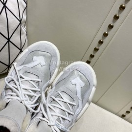 Off White Winter Thick Bottom Lace Up Warm Wool Boots Gray For Women 