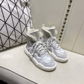 Off White Winter Thick Bottom Lace Up Warm Wool Boots Gray For Women 