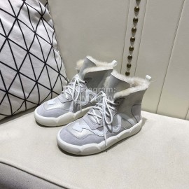 Off White Winter Thick Bottom Lace Up Warm Wool Boots Gray For Women 