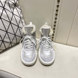 Off White Winter Thick Bottom Lace Up Warm Wool Boots Gray For Women 