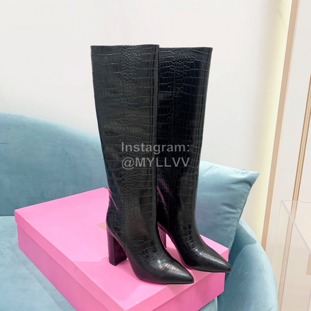 Paris Texas Crocodile Leather Thick High Heeled Long Boots For Women Black