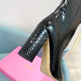 Paris Texas Crocodile Leather Thick High Heeled Long Boots For Women Black