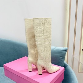 Paris Texas Crocodile Leather Thick High Heeled Long Boots For Women White