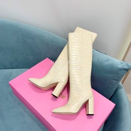 Paris Texas Crocodile Leather Thick High Heeled Long Boots For Women White
