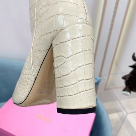 Paris Texas Crocodile Leather Thick High Heeled Long Boots For Women White