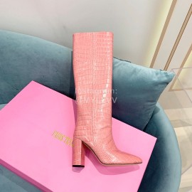 Paris Texas Crocodile Leather Thick High Heeled Long Boots For Women Pink