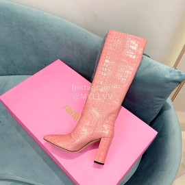 Paris Texas Crocodile Leather Thick High Heeled Long Boots For Women Pink