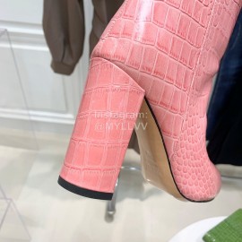 Paris Texas Crocodile Leather Thick High Heeled Long Boots For Women Pink