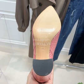 Paris Texas Crocodile Leather Thick High Heeled Long Boots For Women Pink