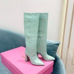 Paris Texas Crocodile Leather Thick High Heeled Long Boots For Women Blue