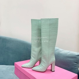 Paris Texas Crocodile Leather Thick High Heeled Long Boots For Women Blue