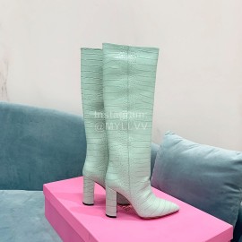 Paris Texas Crocodile Leather Thick High Heeled Long Boots For Women Blue