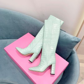 Paris Texas Crocodile Leather Thick High Heeled Long Boots For Women Blue