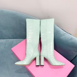Paris Texas Crocodile Leather Thick High Heeled Long Boots For Women Blue