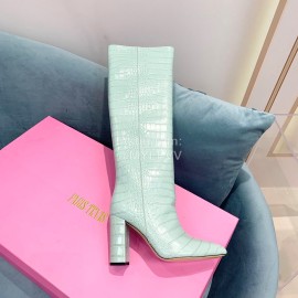 Paris Texas Crocodile Leather Thick High Heeled Long Boots For Women Blue