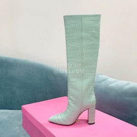 Paris Texas Crocodile Leather Thick High Heeled Long Boots For Women Blue