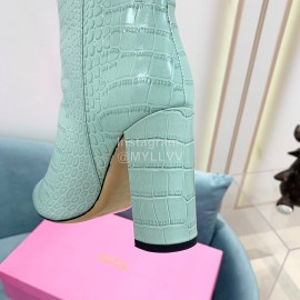 Paris Texas Crocodile Leather Thick High Heeled Long Boots For Women Blue