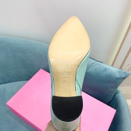 Paris Texas Crocodile Leather Thick High Heeled Long Boots For Women Blue